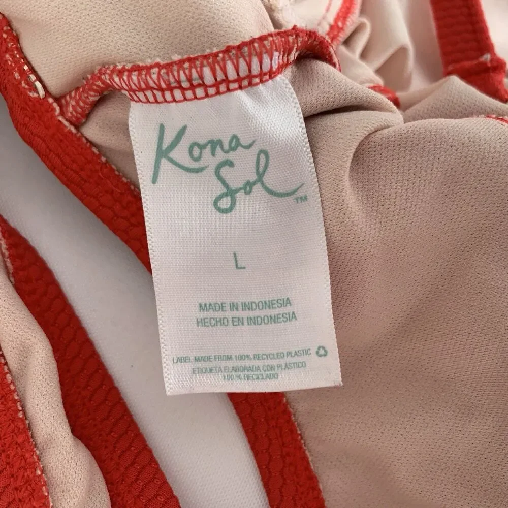 Kona Sol Swimsuit One Piece Women L Red Ruched Padded‎ Vacation Beach Feminine